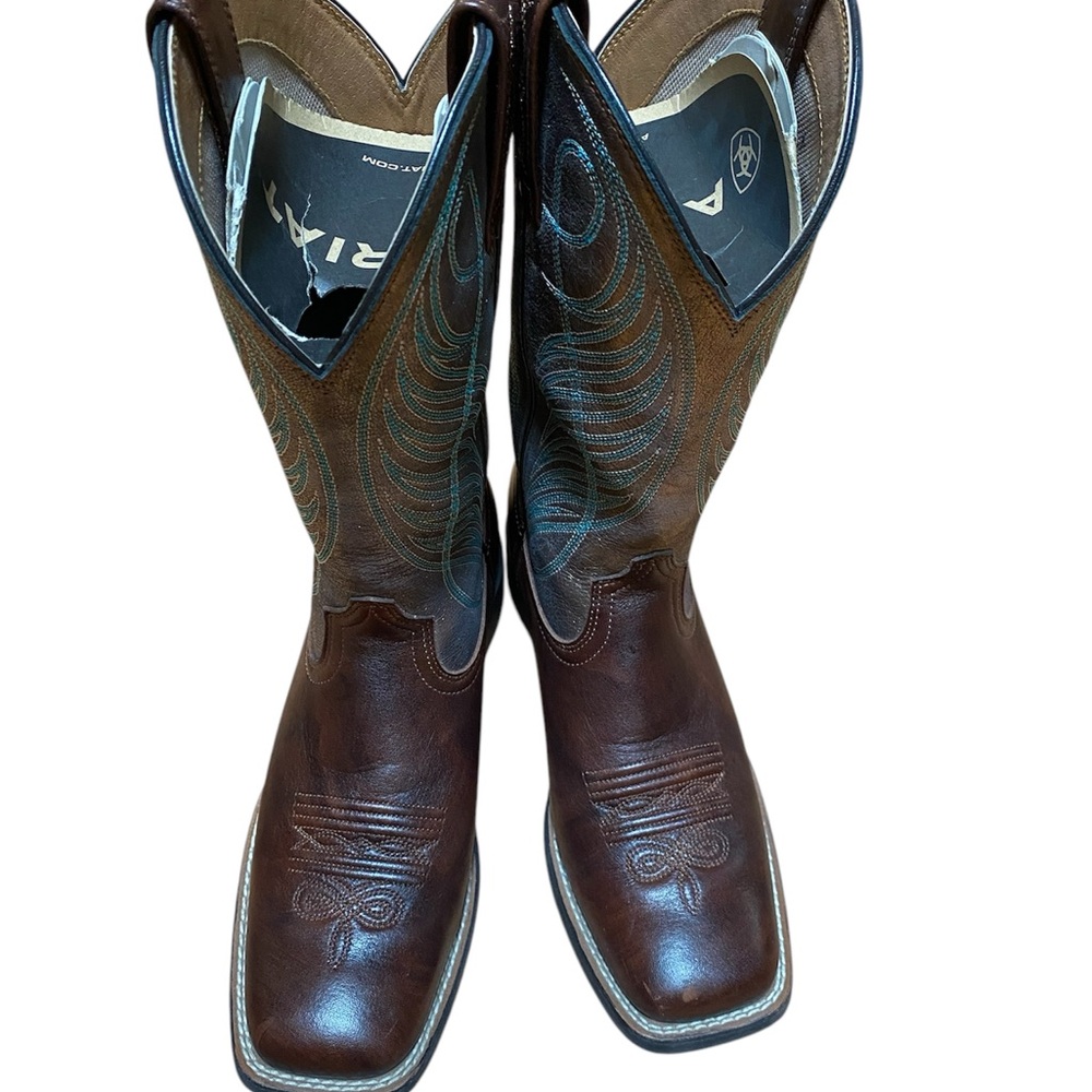 Ariat Women’s Round Up Western Boots Broad Square Toe Dark Brown Copper Gold 6B